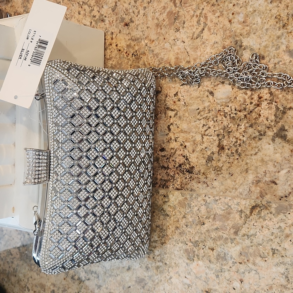 Rhinestone Bling Silver Mirrored Purse. NeW!